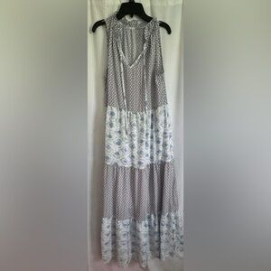 Bohemian Maxi Dress in Blue and White